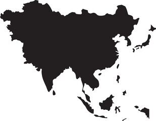 Asian Continent Map Vector Silhouette Black High Detailed