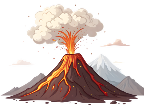 Illustration of a powerful volcano eruption with lava and ash cloud - Powered by Adobe