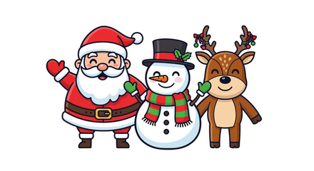 Festive Santa, Snowman, and Reindeer characters spreading holiday cheer and joy for Christmas
