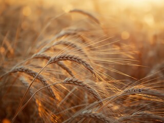Golden Wheat Field in Sunset Light, Natures Beauty Unveiled, Agriculture Harvest.