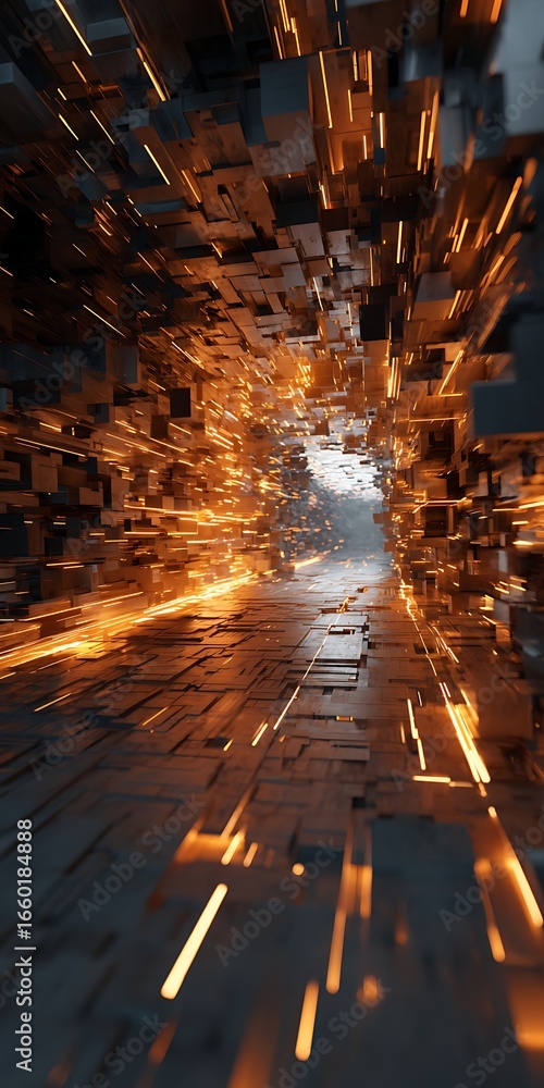 Poster futuristic cityscape with dynamic motion and energy, a mesmerizing abstract background with geometri
