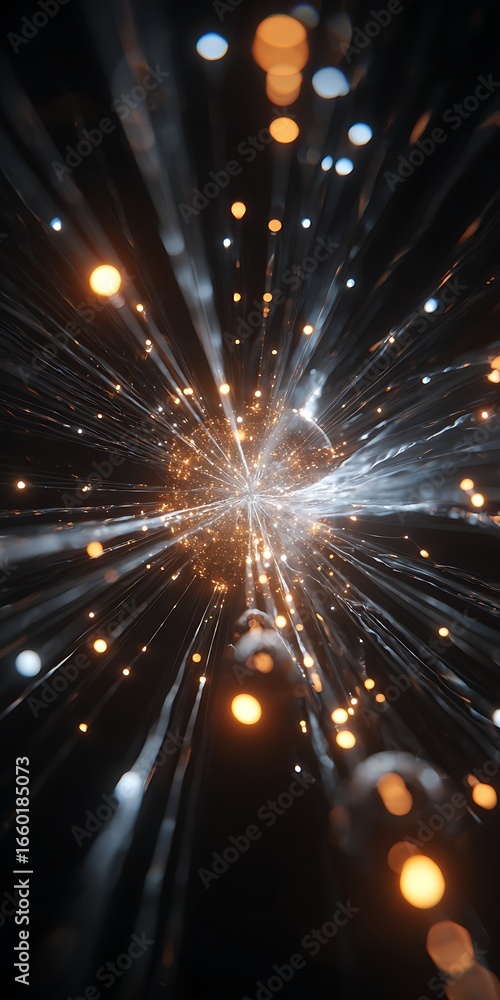 Poster abstract futuristic background with glowing light beams and bokeh, creating a dynamic and energetic 