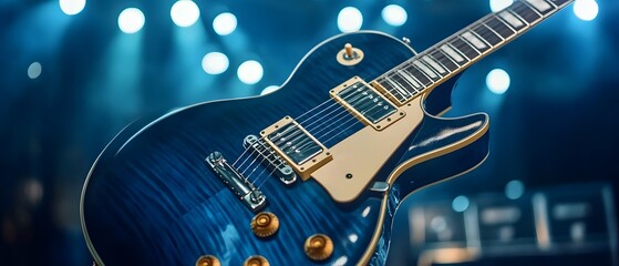Obraz premium A classic blue electric guitar, perfect for music promotions.