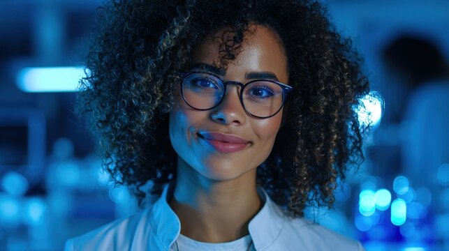 Latin Scientist. Young Female Engineer Smiling and Focused, Portrait in Technological Laboratory