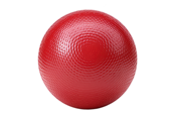 Glossy, red, textured ball with circular indents, isolated on black