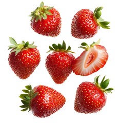 白い背景に分離された新鮮で熟した赤いイチゴのクローズアップ