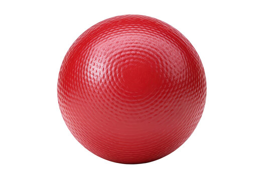 Glossy, red, textured ball with circular indents, isolated on black