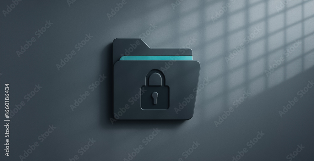 Poster protected data: a modern conceptual image presents a securely locked folder, a symbol of privacy and