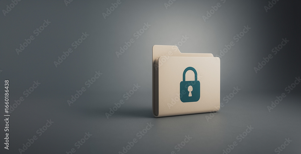 Poster data privacy: minimalist view of a secure file, complete with a padlock icon, set against a gradient