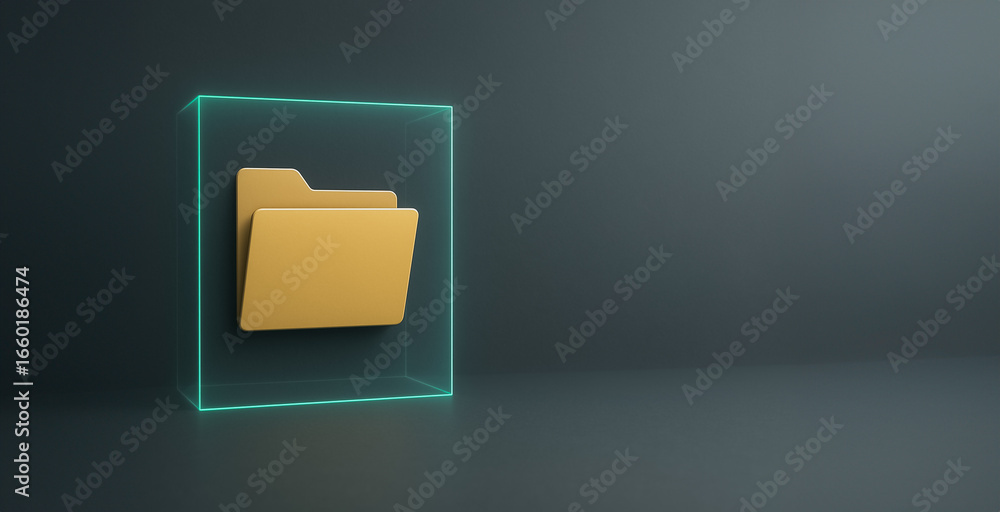 Poster digital file: modern digital folder icon, designed with a 3d aesthetic, signifies organization and d