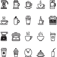 Cortado black Line Editable Icons set