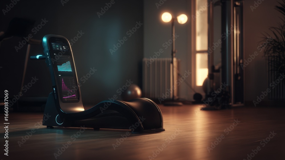Aufkleber close medium view on sleek pelvicfloor trainer showing pelvic muscle activity data projected upward 