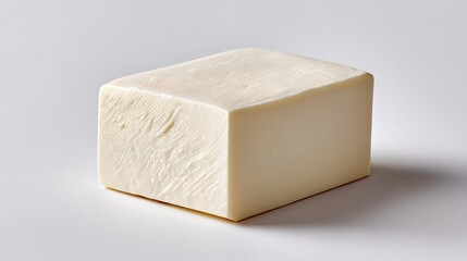 Block of Fresh Mozzarella Cheese on a Plain Background with Smooth Texture and Culinary Appeal