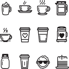 Cortado black Line Editable Icons set