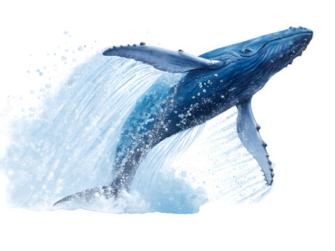 Majestic humpback whale breaching and splashing water