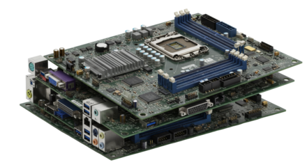 Etrash. Pile of Discarded Electronic Waste Components for Recycling. Stacked Computer Motherboards Green with Electronic Components on White