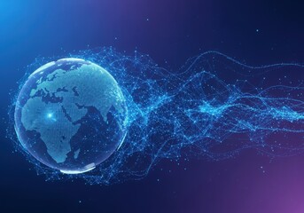 Abstract depiction of a digital world map and network connections