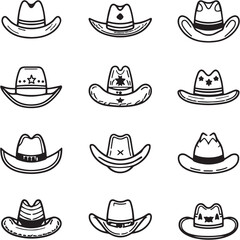 Cowboy Hat black Line Editable Icons set