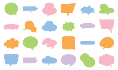 Colorful speech bubble shapes collection. Set of colorful speech and thought bubble shapes for design, comics, chat, and communication graphics on white background.
