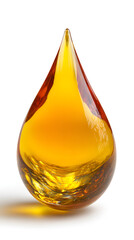 Single golden oil droplet with smooth reflective surface and rich color, isolated on a white background.
