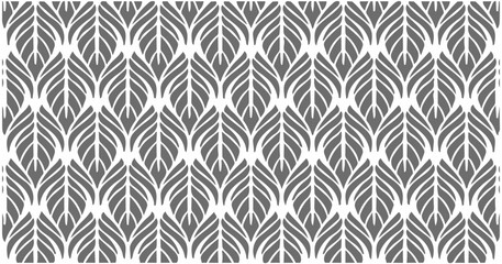 Black and white seamless geometric pattern with modern leaf-inspired design.