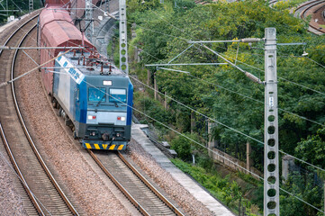 Freight trains running on railways