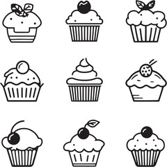 Cranberry Muffins black Line Editable Icons set