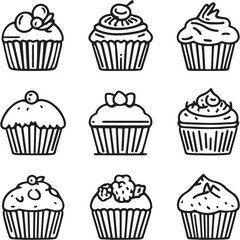 Cranberry Muffins black Line Editable Icons set