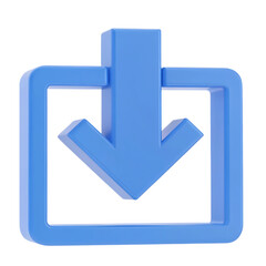 Blue 3d download icon with arrow and square