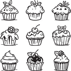 Cranberry Muffins black Line Editable Icons set