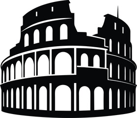 Iconic colosseum silhouette on white background