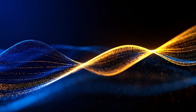 Abstract Representation of Machine Learning Algorithm- Blue and Gold Particle Waves, Generated with AI.