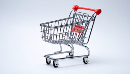 Shopping cart placed alone on a white background, Generated with AI.