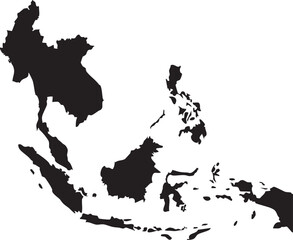 South East Asia Map Vector Silhouette Black High Detailed © Griffin9678