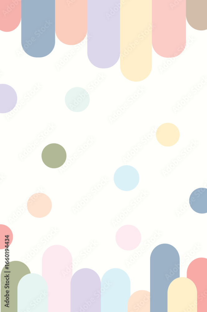 Aufkleber pastel color abstract pattern, rounded vertical shapes and circles, minimalistic playful design, sof