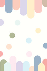 Pastel color abstract pattern, rounded vertical shapes and circles, minimalistic playful design, soft and cheerful mood