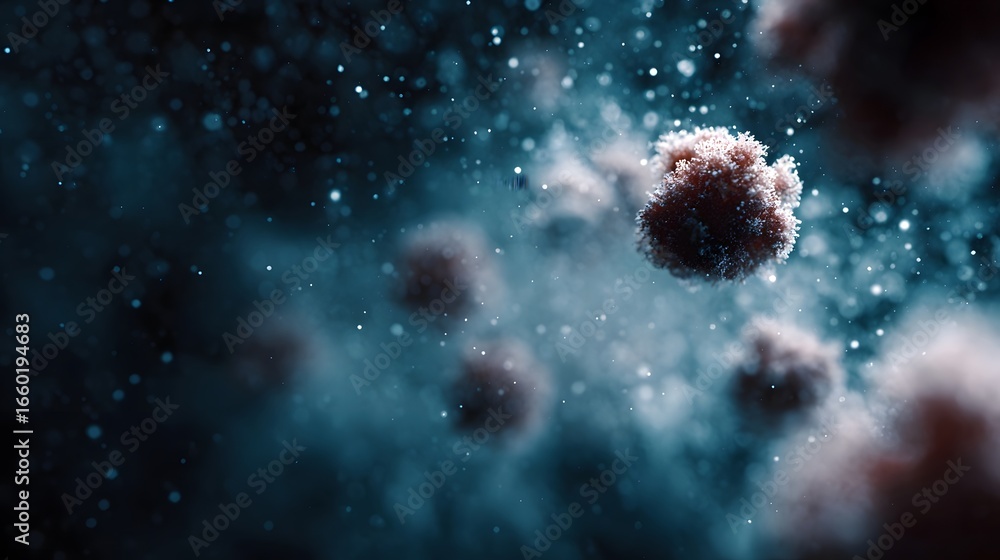 Poster virus particles floating in a microscopic biological scene