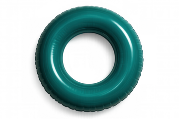 Teal inflatable ring hovering above transparent surface, adding playful summer aesthetic to graphic design projects