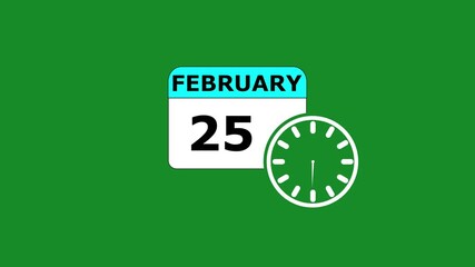 25 FEBRUARY month calendar icon with symbol. Simple calendar icon animation and date change of time month. Calendar icon Sign on black background. Calendar Pendulum Animation