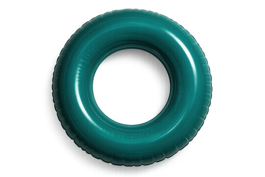 Teal inflatable ring hovering above transparent surface, adding playful summer aesthetic to graphic design projects