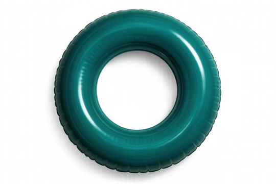 Teal inflatable ring hovering above transparent surface, adding playful summer aesthetic to graphic design projects