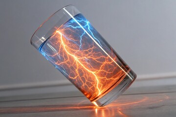 Glass of water with electric lightning bolt energy