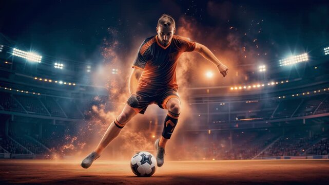 Professional football player playing match in action