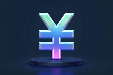 Obraz premium Colorful 3D Holographic Symbol of Japanese Yen Currency on Dark Background
