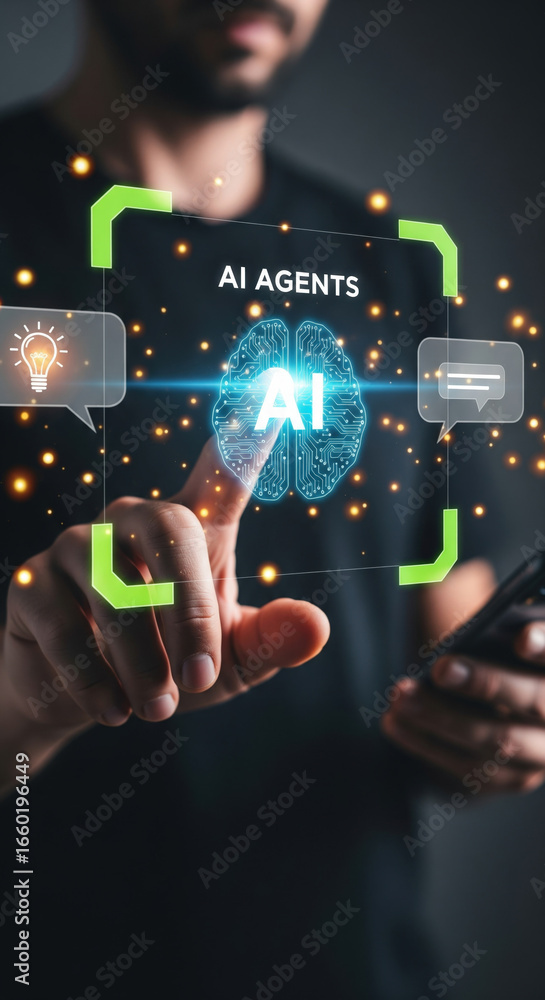 Poster ai technology innovation digital intelligence futuristic virtual interface communication concept per