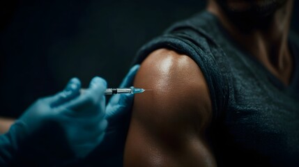 Obraz premium Vaccination procedure close up medical scene with lighting