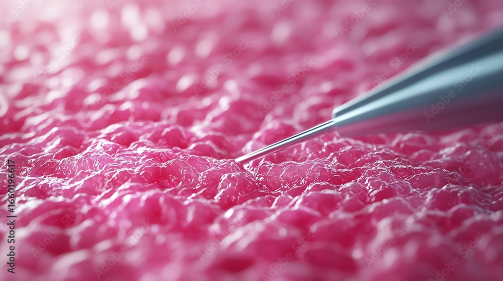 Poster a close-up view of textured pink material, showcasing its intricate patterns and details highlighted