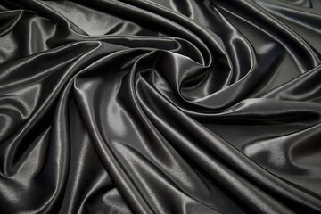 Obraz premium Closeup of luxurious black satin fabric with elegant folds and a shiny, smooth texture
