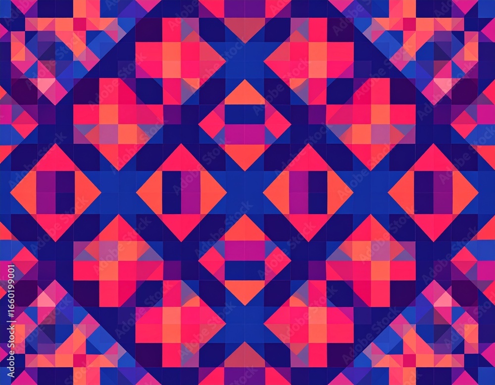 Poster a vibrant geometric pattern featuring intersecting shapes in vivid colors, creating a dynamic and ca