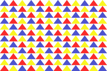 blue, red, yellow seamless triangle pattern, seamless geometric design for fabric, clothes, tiled floor, background, carpet, wallpaper, wrapping, rugs,  cover, cushion, not AI